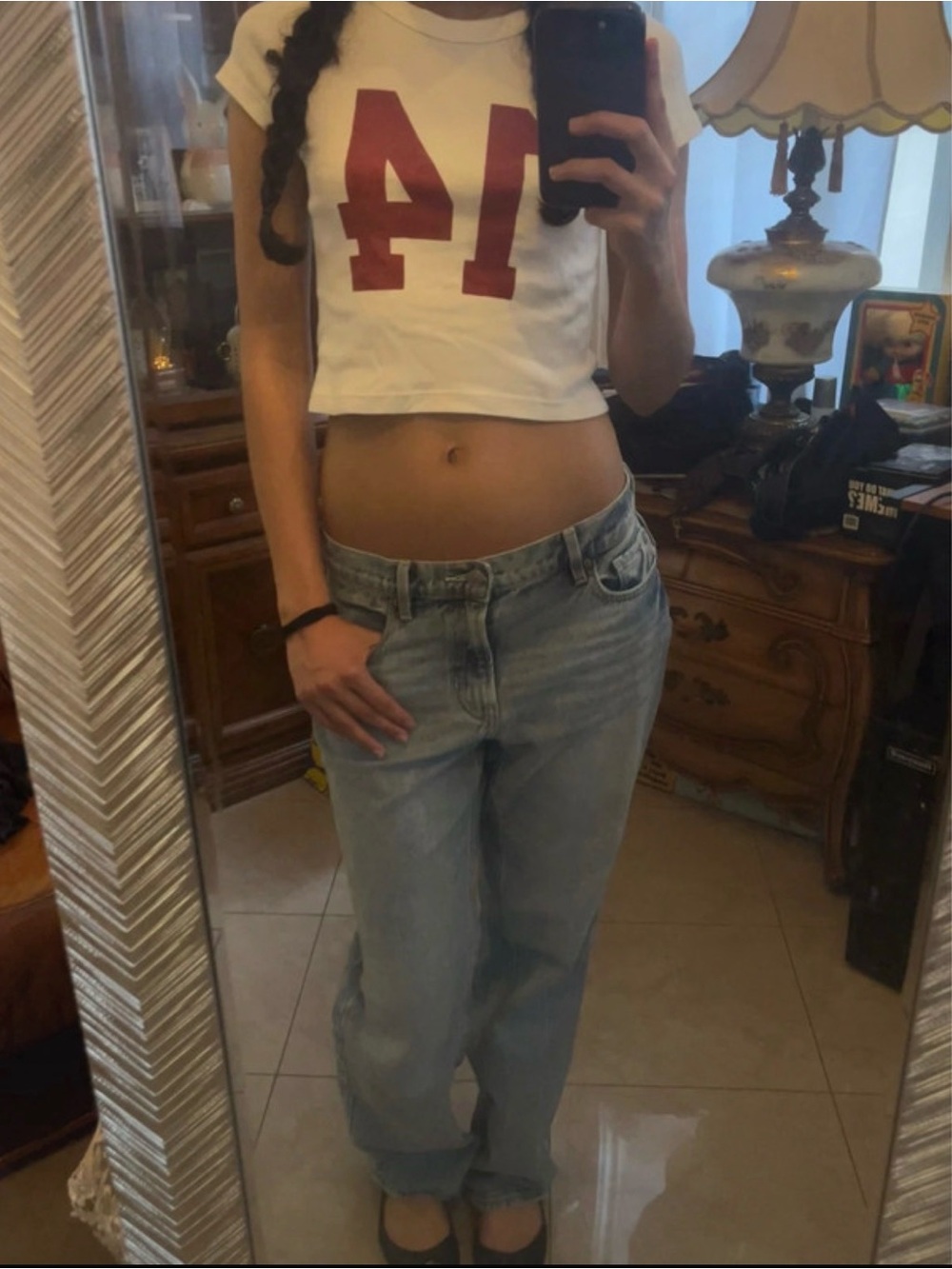 Brandy Melville White Crop Tee with Red 14 Graphic